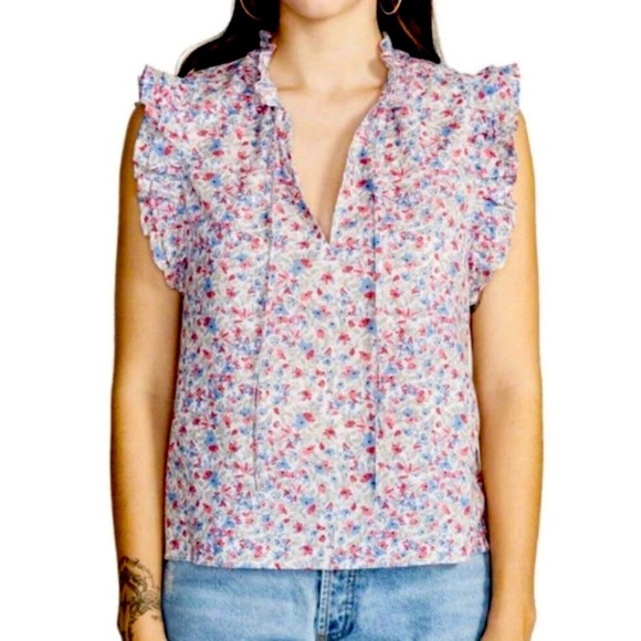 BB Dakota Size Medium Ditzy floral print ruffled top cotton blouse NWT - Picture 3 of 6